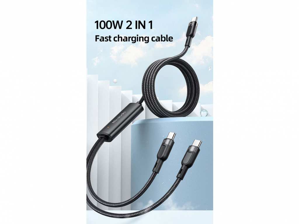 کابل شارژ سریع دو سر تایپسی 1.2 متری مکدودو MCDODO Type-C to Type-C+Type-C2 in 1 Fast Charging Data Cabl 100W CA-7470