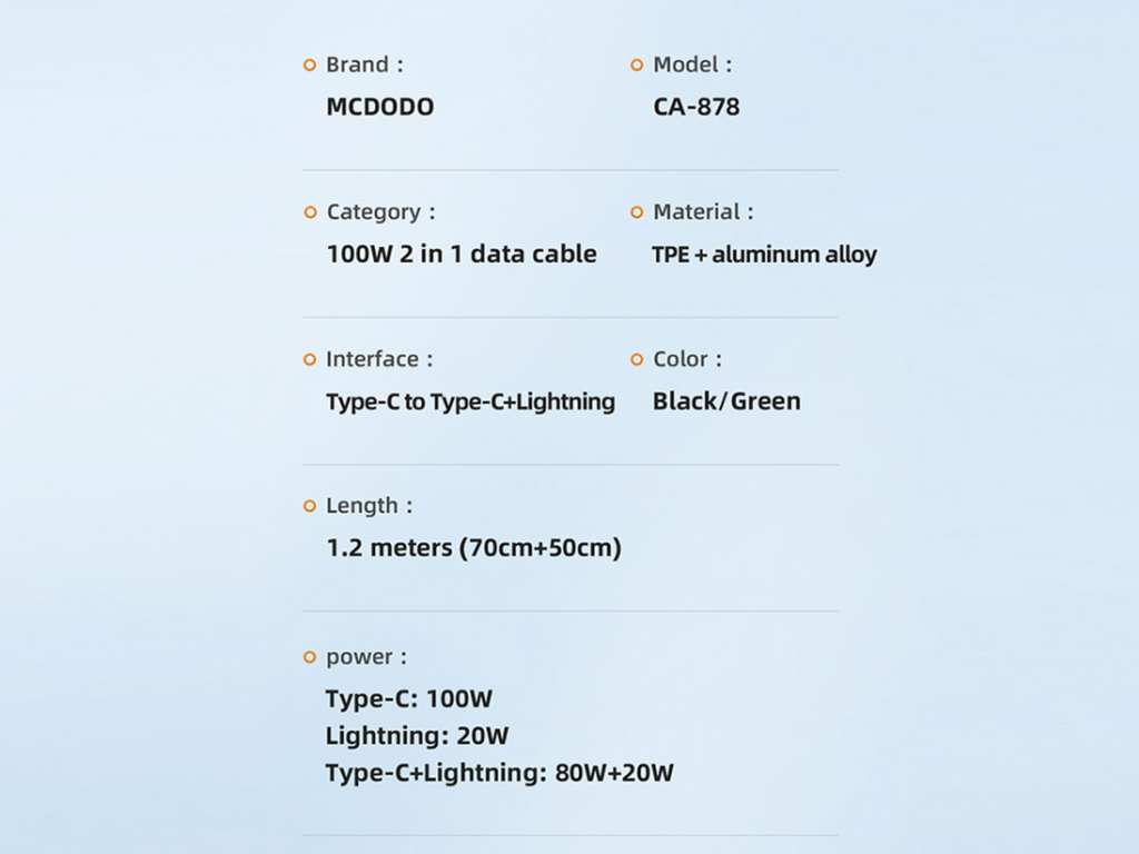 کابل شارژ سریع دو سر تایپ‌سی به لایتنینگ و تایپ‎سی 1.2 متری مک‌دودو MCDODO 2 in 1 Fast Charging Data Cabl CA-8780
