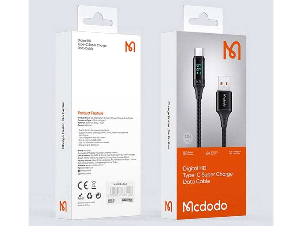 کابل Type-C مک دودو MCDODO CA-1080 Type-C Digital Display Fast Charging Data Cable 1.2M
