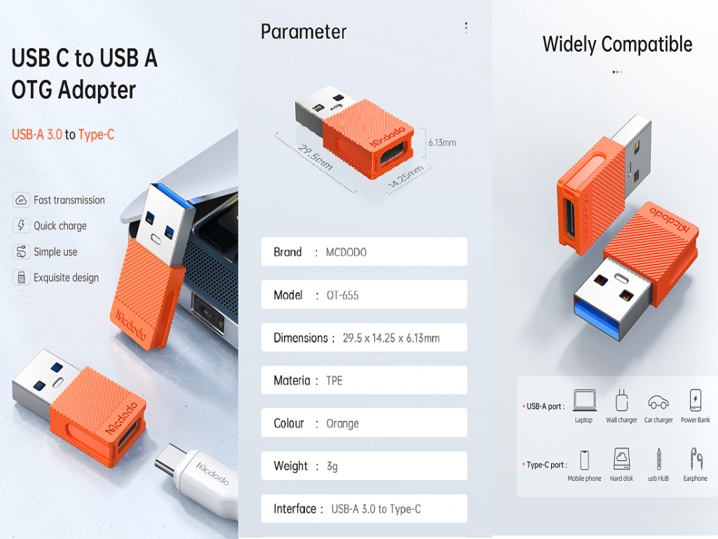 مبدل اوتی‌جی تایپ‌سی به یو‌اس‌بی 3.0 مک‌‌دودو Mcdodo Converter Type C to USB OT-6550