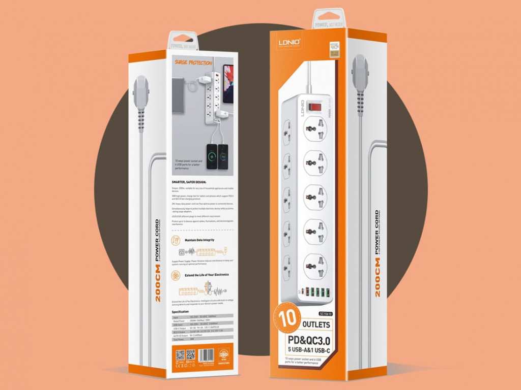 چندراهی برق 10 سوکت، 5 یواسبی و 1 تایپ‎سی الدنیو SC10610