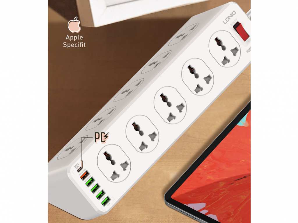چندراهی برق 10 سوکت، 5 یواسبی و 1 تایپ‎سی الدنیو SC10610