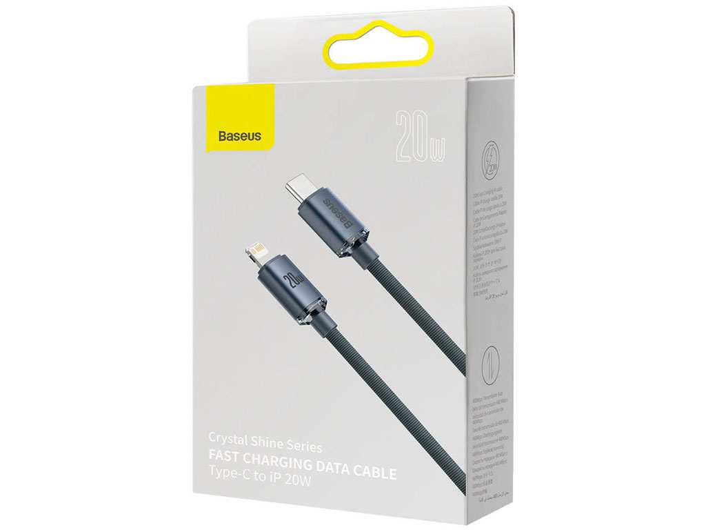 کابل تایپسی به لایتنینگ بیسوس 2 متری Baseus CAJY000301 Crystal Shine Series Fast Charging Data Cable Type-C to iP 20W