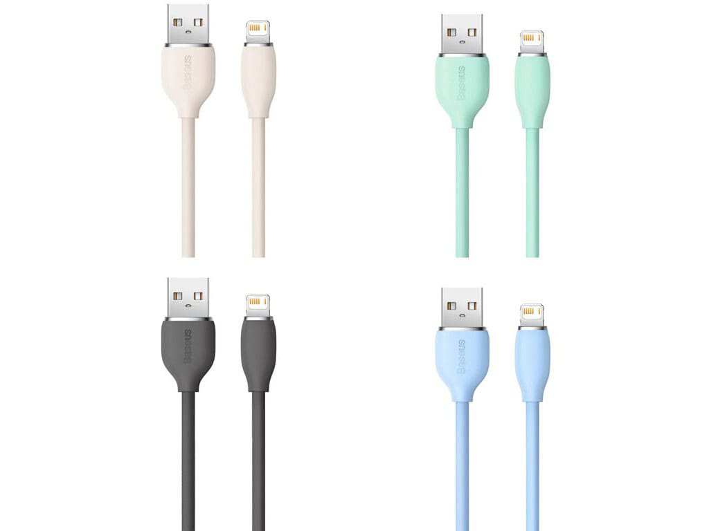 کابل یواس‌بی به لایتنینگ شارژ سریع و انتقال دیتا بیسوس Baseus CAGD000103 Jelly Liquid Silica Gel USB to iP Fast Charging Data Cable 2.4A 2m