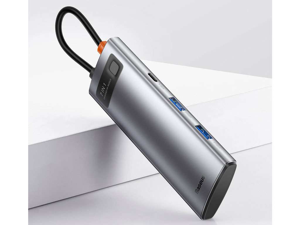 هاب و مبدل تایپسی 7 در 1 بیسوس Baseus WKWG020113 Metal Gleam Series 7-in-1 Multifunctional Type-C HUB Docking Station