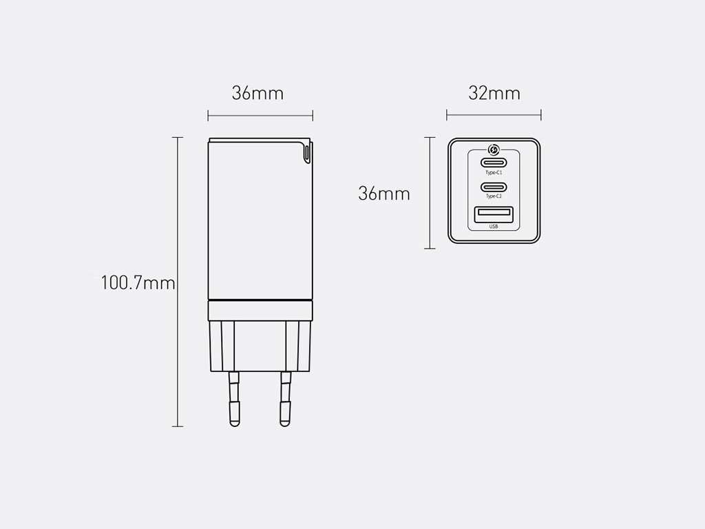 شارژر دیواری فست شارژ دو پورت تایپ‌سی و یک پورت یو‌اس‌بی + کابل شارژ بیسوس BASEUS GaN3 Pro Fast Charger 2C+U 65W w/USB-C to USB-C cable (CCGP050101)