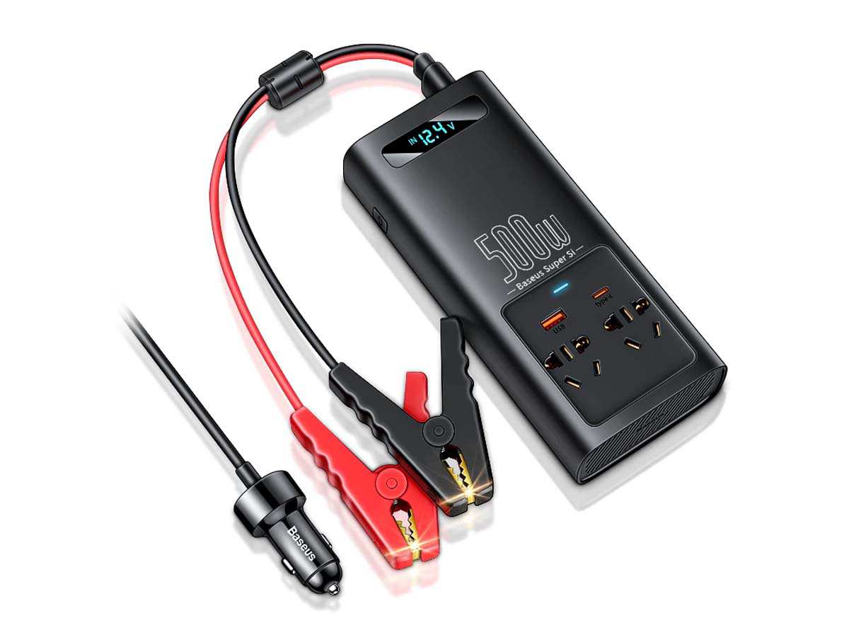 اینورتر و شارژر فندکی فست شارژ ماشین تایپ سی چند کاره 500 واتی بیسوس CGNB000101 - تصویر 18