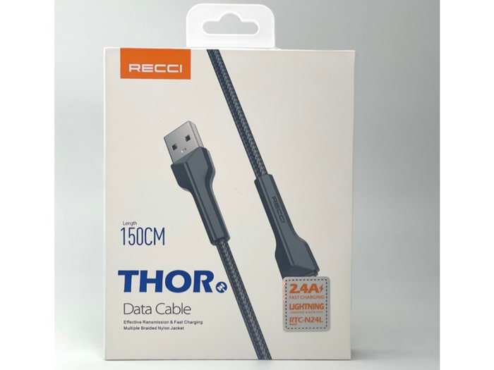 کابل انتقال دیتا و شارژ سریع لایتنینگ رسی Recci RTC-N24L THOR Lightning Fast Charging Data Cable 2.4A