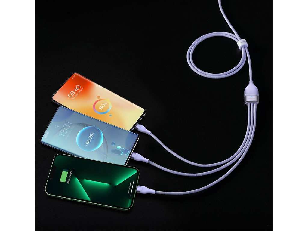 کابل فوق شارژ سریع سه سر تایپ‎سی به لایتنینگ، میکرو و تایپ‎سی 1.5 متری بیسوس Baseus Flash Series Fast Charging Cable 100W CASS030201