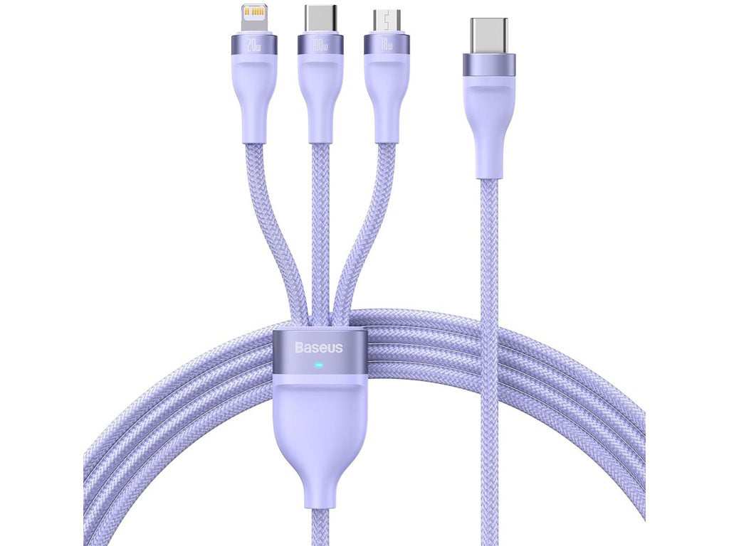 کابل فوق شارژ سریع سه سر تایپ‎سی به لایتنینگ، میکرو و تایپ‎سی 1.5 متری بیسوس Baseus Flash Series Fast Charging Cable 100W CASS030201