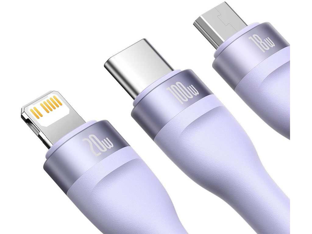 کابل فوق شارژ سریع سه سر تایپ‎سی به لایتنینگ، میکرو و تایپ‎سی 1.5 متری بیسوس Baseus Flash Series Fast Charging Cable 100W CASS030201