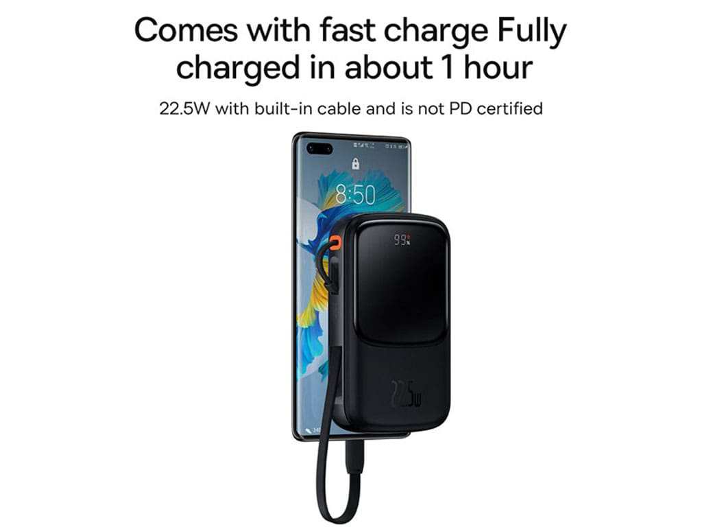 پاوربانک شارژر سریع 22.5 وات به همراه کابل تایپسی 0.5 متری 10000 بیسوس Baseus Qpow Pro Fast Charge Power Bank PPQD020101
