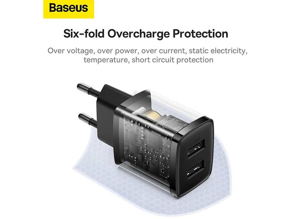 شارژر دیواری یواسبی 10.5 وات بیسوس Baseus Compact Charger 2U EU CCXJ010201