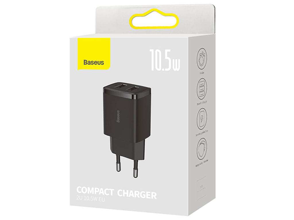 شارژر دیواری یواسبی 10.5 وات بیسوس Baseus Compact Charger 2U EU CCXJ010201