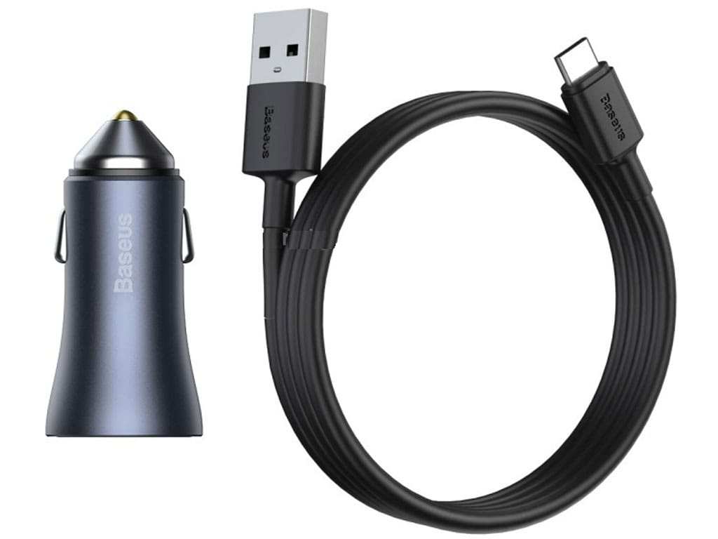 شارژر فندکی فست شارژ 40 وات با کابل تایپسی بیسوس Baseus Car Charger Golden Contactor Pro Type-C/USB TZCCJD-0G