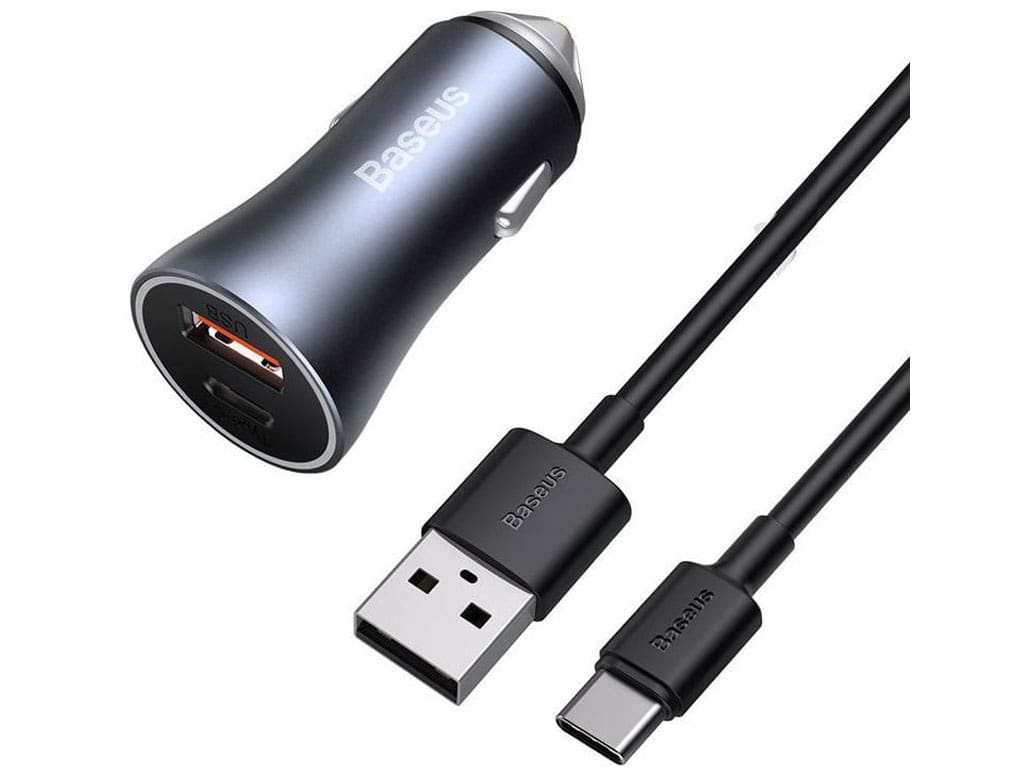 شارژر فندکی فست شارژ 40 وات با کابل تایپسی بیسوس Baseus Car Charger Golden Contactor Pro Type-C/USB TZCCJD-0G
