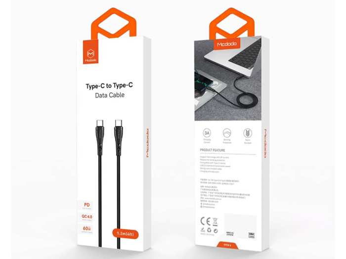 کابل تایپسی به تایپسی 60 واتی شارژ سریع و انتقال دیتا مک دودو Mcdodo CA-7641 Type-C to Type-C Fast Charging Data Cable 1.2m 60w PD QC4.0
