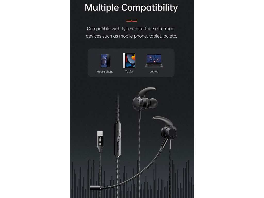 هندزفری سیمی گیمینگ حرفهای تایپسی مکدودو Mcdodo USB Type-C Gaming Earphones HP-1340