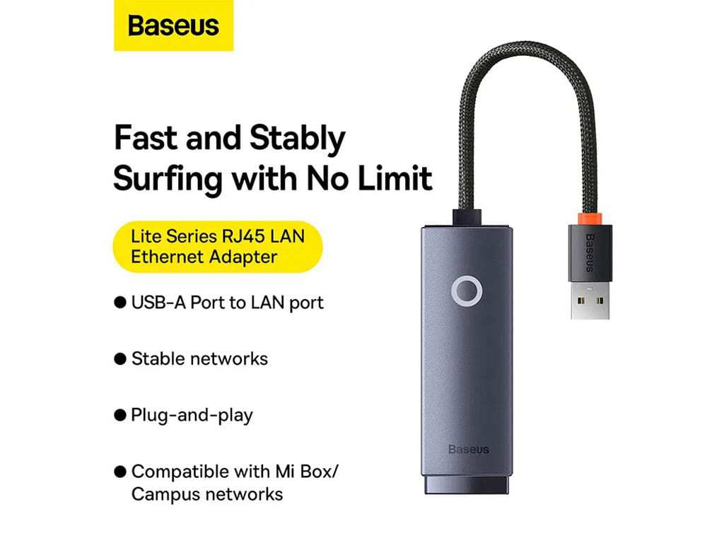 مبدل یواسبی به پورت شبکه بیسوس Baseus Ethernet Adapter USB to RJ45 LAN Port WKQX000113