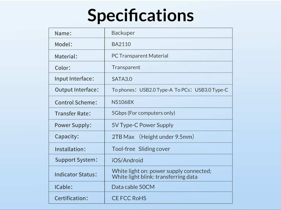 مبدل پشتیبان گیر 2.5 اینچ اوریکو ORICO BA2110 Backuper