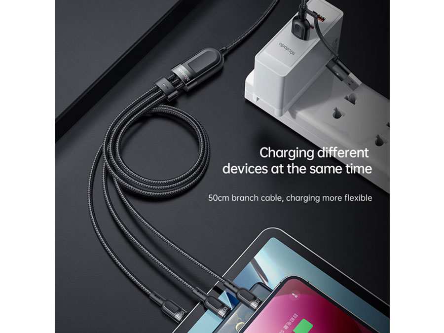 کابل سوپر فست شارژ 100 وات چند سر به طول 1.2 متر مکدودو Mcdodo 2 in 3 100W PD Fast Charging Cable CA-8800