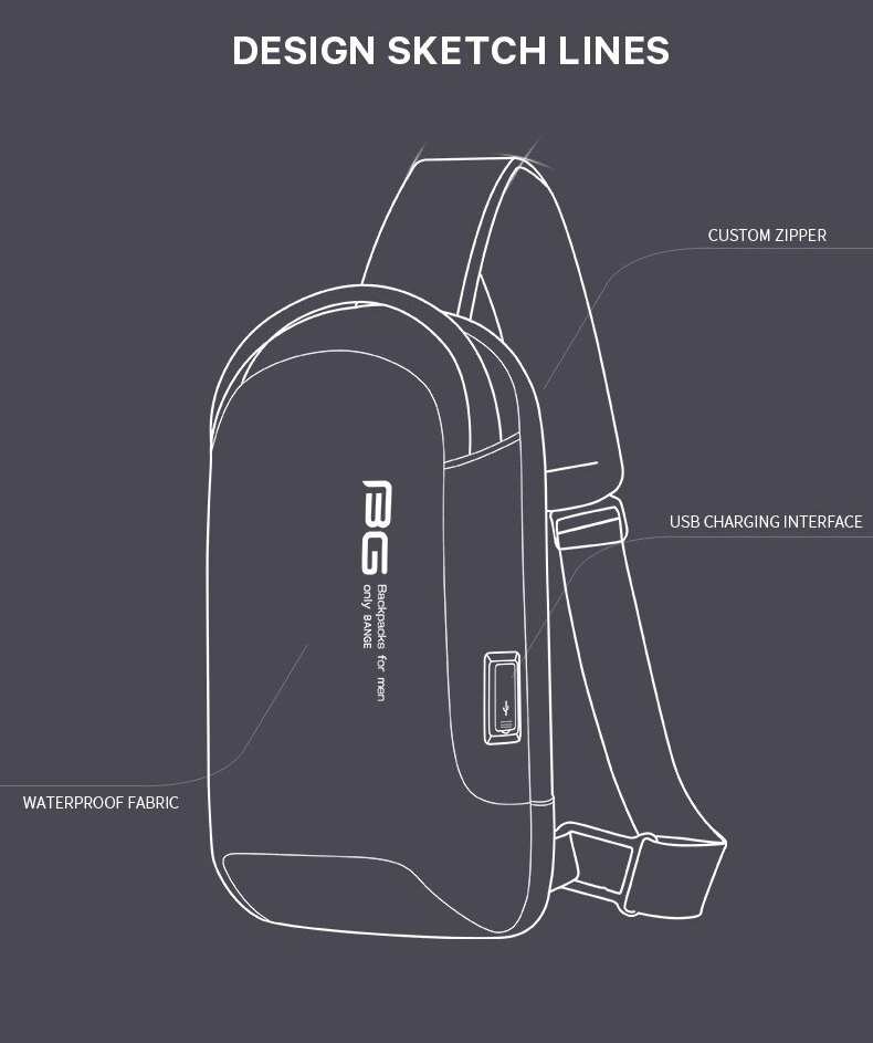 کوله تک بند حرفه ای ضد آب دارای USB بنج BANGE BG-7221 Men Bag Casual Business Messenger Cloth Bag