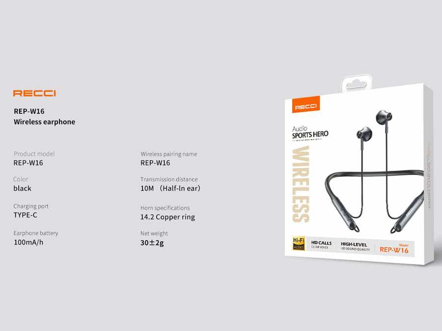 هندزفری بلوتوث گردنی رسی Recci Neck-band Sports REP-W16