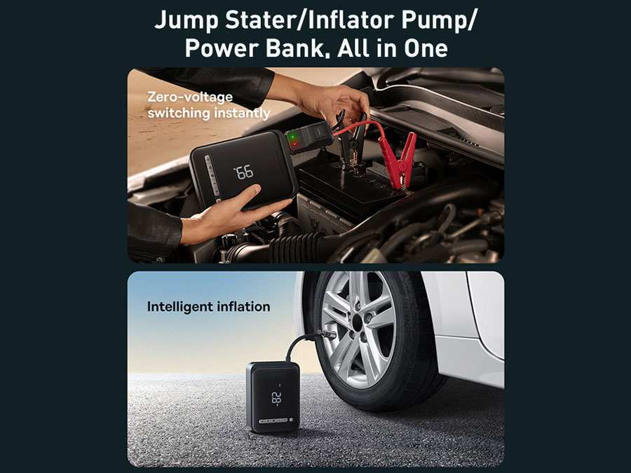 جامپاستارتر، کمپرسورباد و پاوربانک 8000 فوق انرژی خودرو بیسوس Baseus super energy 2-in-1 jump starter 1000A BS-CH003 CGCN000001