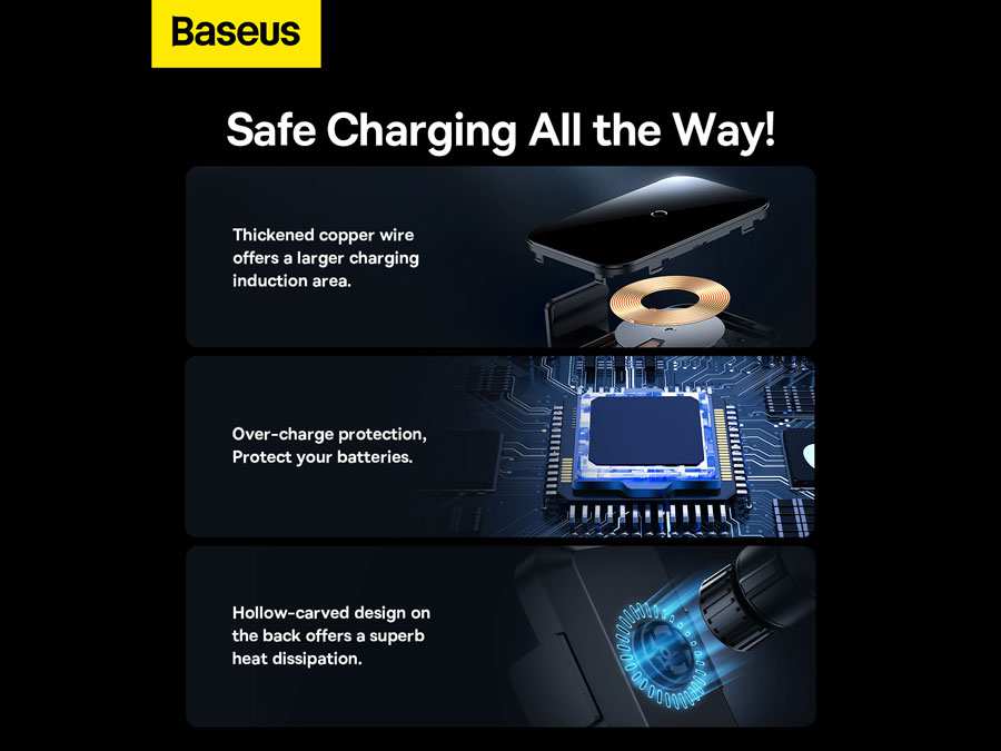 هولدر موبایل خودرو و شارژر وایرلس 15 وات بیسوس Baseus Halo Electric Wireless Charging Car Mount SUDD000001