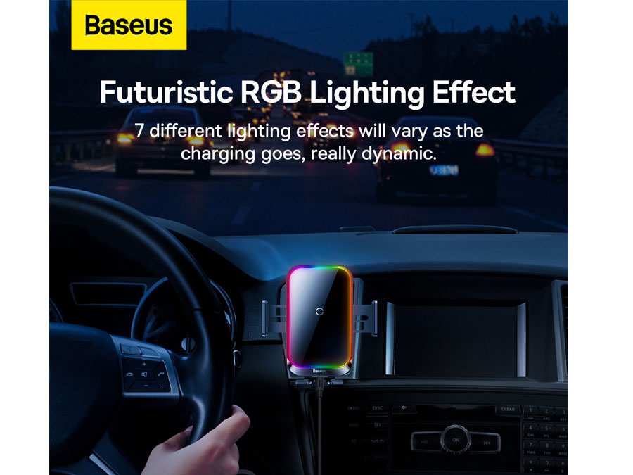 هولدر موبایل خودرو و شارژر وایرلس 15 وات بیسوس Baseus Halo Electric Wireless Charging Car Mount SUDD000001