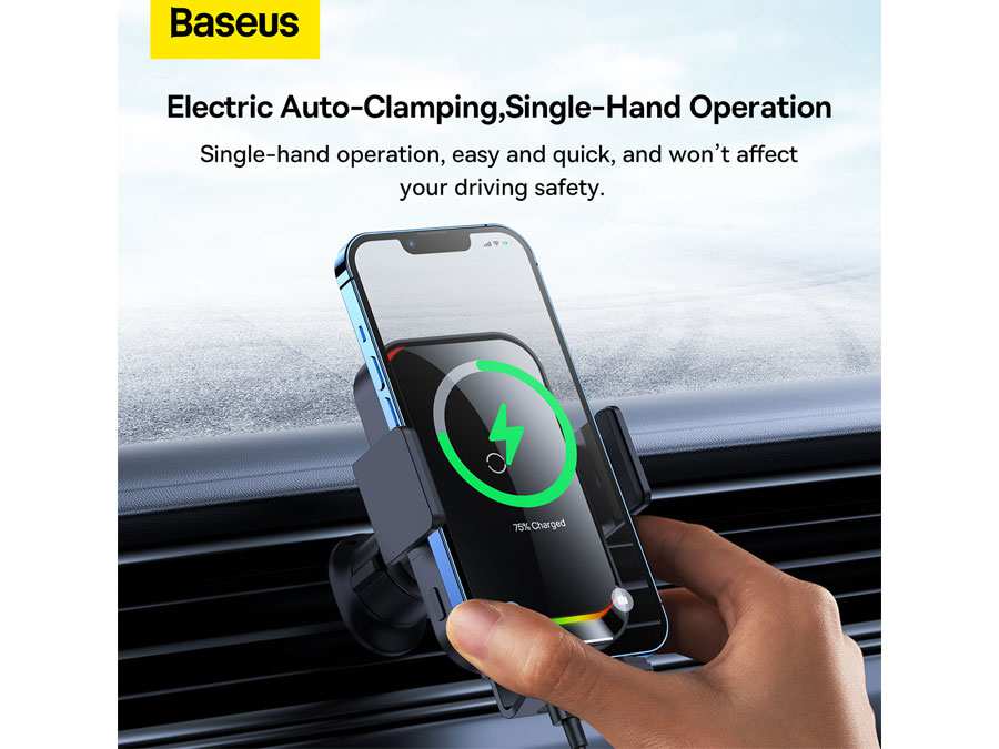 هولدر موبایل خودرو و شارژر وایرلس 15 وات بیسوس Baseus Halo Electric Wireless Charging Car Mount SUDD000001