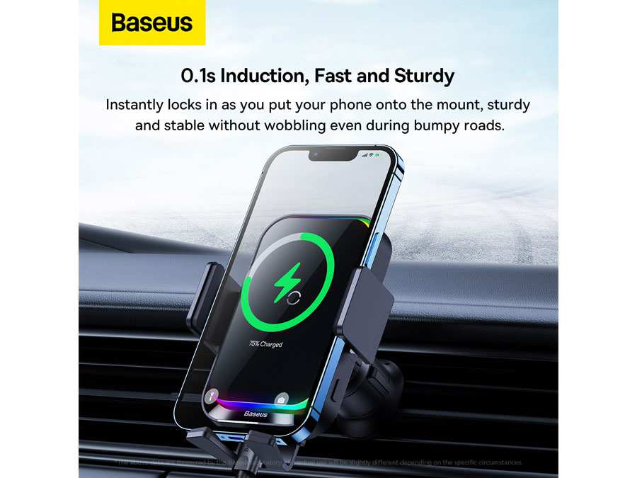 هولدر موبایل خودرو و شارژر وایرلس 15 وات بیسوس Baseus Halo Electric Wireless Charging Car Mount SUDD000001