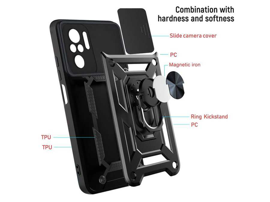 قاب محافظ لنز و حلقه دار شیائومی Xiaomi Redmi Note 10 4G Slide Camera & Ring Holder Stand Case