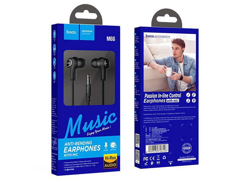 هندزفری سیمی با جک 3.5 میلیمتری هوکو Hoco Wired earphones 3.5mm M66 Passion with microphone