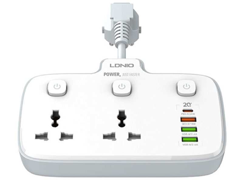 چند راهی برق دو سوکت و چهار پورت شارژ گوشی موبایل الدنیو LDNIO SC2413 Universal Power Strip