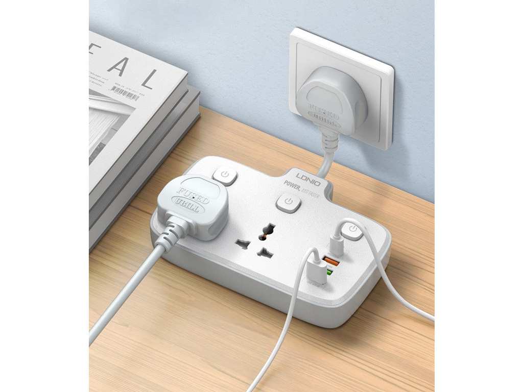 چند راهی برق دو سوکت و چهار پورت شارژ گوشی موبایل الدنیو LDNIO SC2413 Universal Power Strip