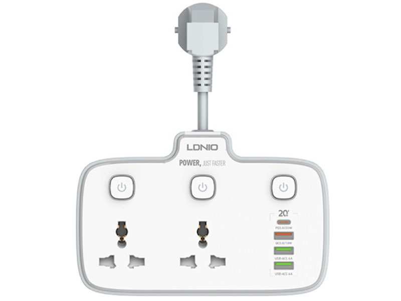 چند راهی برق دو سوکت و چهار پورت شارژ گوشی موبایل الدنیو LDNIO SC2413 Universal Power Strip