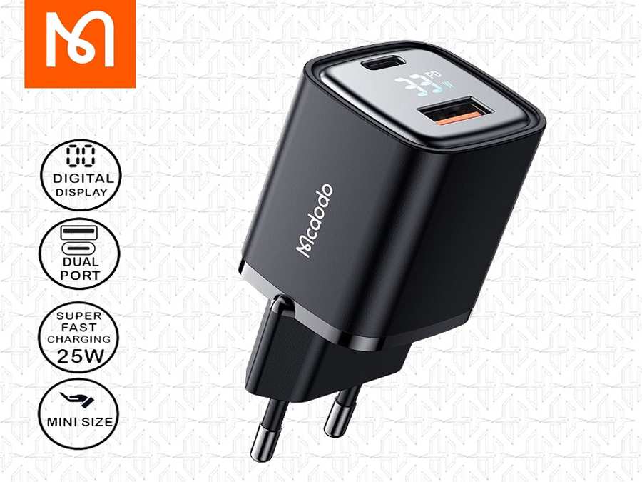 شارژر دیواری یو اس بی و تایپ سی مک دودو Mcdodo CH-1701 Digital Display Fast Charger