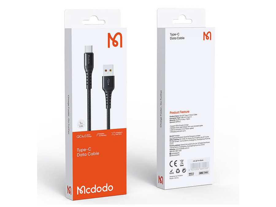 کابل شارژ یو اس بی به تایپ سی یک متری مک دودو Mcdodo Charge Data Cable CA-227
