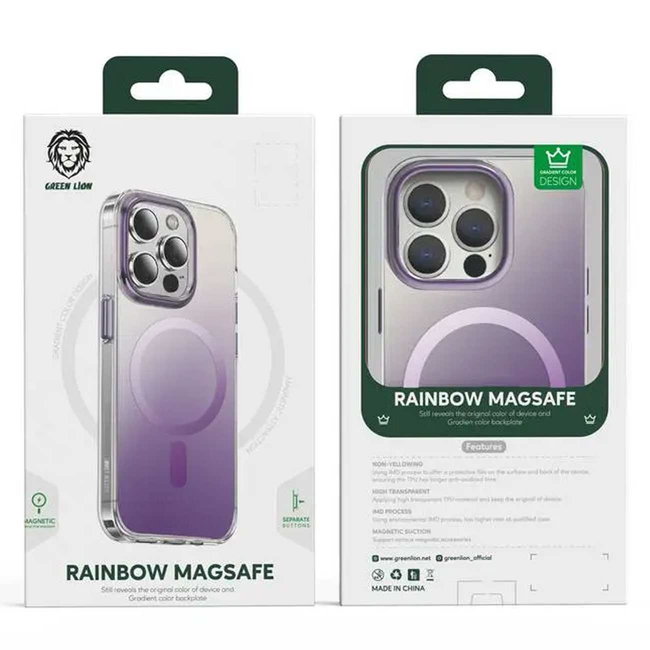 قاب مگنتی آیفون 14 پلاس طرح شفاف رنگی گرین Rainbow