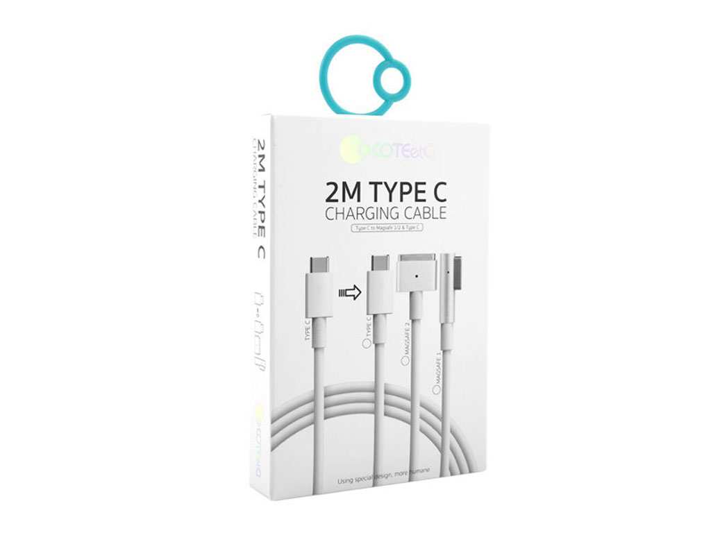 کابل شارژ مغناطیسی مک بوک تایپ سی 100 وات دو متری کوتتسی Coteetci MacBook MagSafe "L" style charging data cable 16001-M1