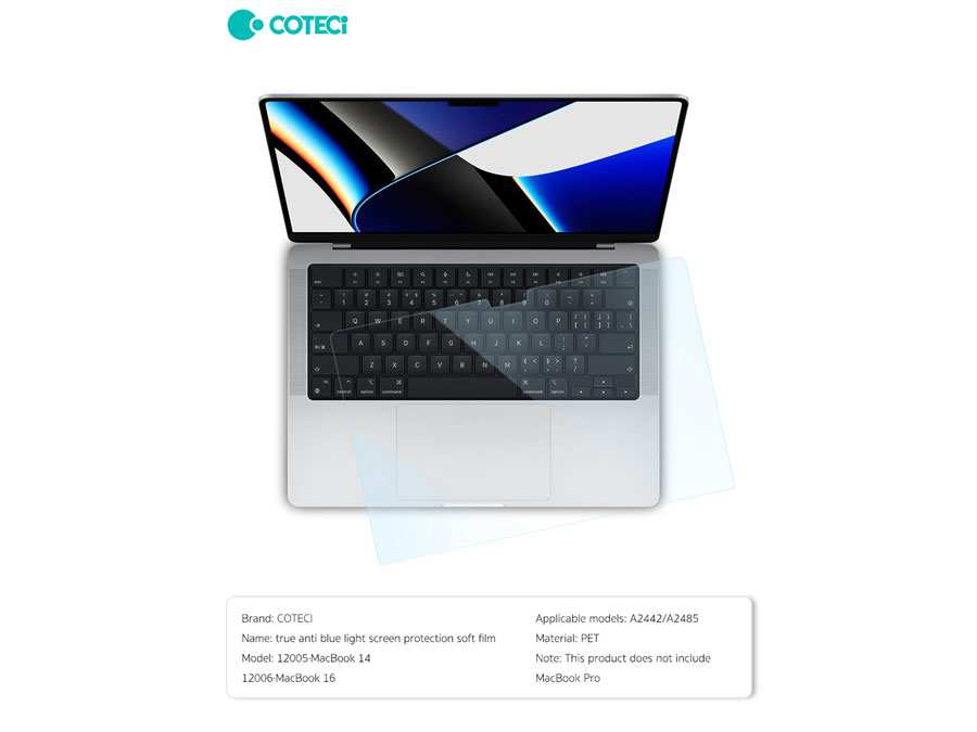 محافظ صفحه نمایش ضد اشعه آبی مک بوک پرو 16 اینچ کوتتسی Coteetci screen soft film Macbook 12006 Macbook Pro"16