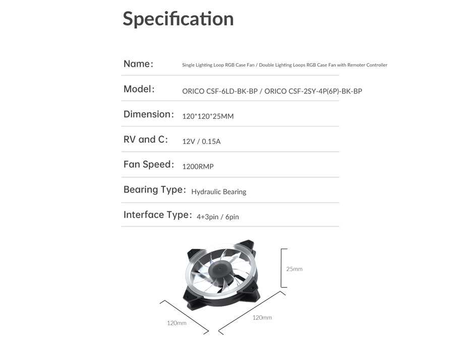 فن خنک کننده کیس اوریکو Orico CSF-6LD Case Fan 120mm