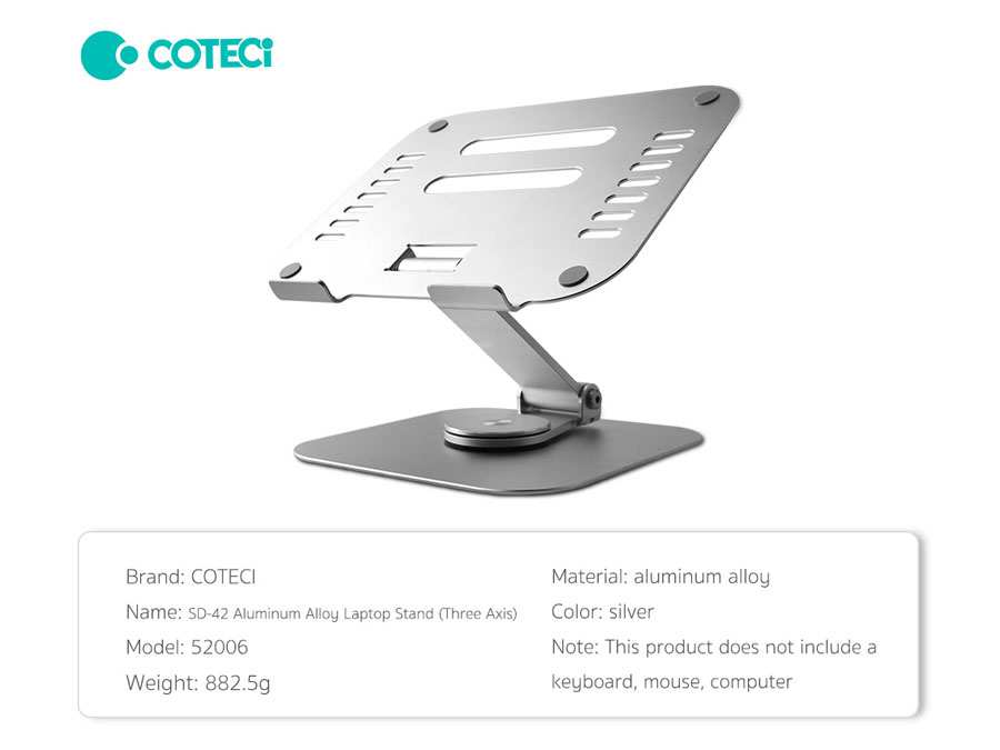 نگهدارنده لپ تاپ و مک بوک سه محوره آلومینیومی کوتتسی COTECi SD-42 Aluminum Alloy Laptop Stand 52006