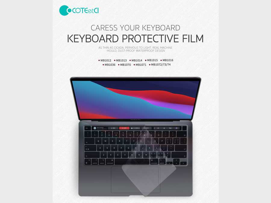 محافظ کیبورد مک بوک رتینا 12 اینچ و 13 اینچ پرو کوتتسی Coteetci Keyboard skin TPU ultra slim MB1012