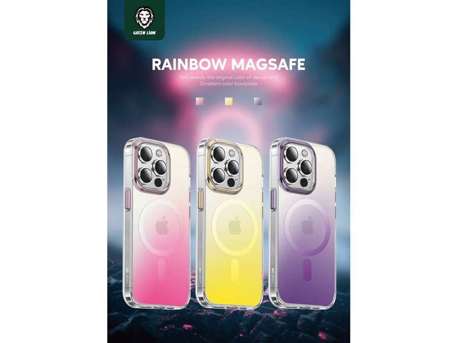 قاب مگ سیف آیفون 14 رنگین کمانی گرین Green Lion GNRBWMS14 Rainbow Magsafe Case iPhone 14