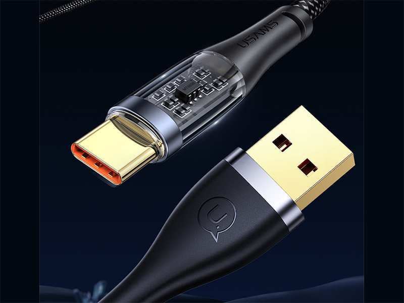 کابل تایپ سی فست شارژ 1.2 متری 66 وات یوسامز USAMS US-SJ572 Type-C Transparent Fast Charging Cata Cable