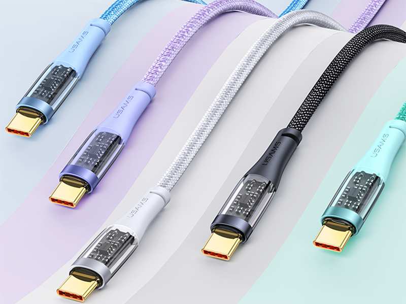 کابل تایپ سی فست شارژ 1.2 متری 66 وات یوسامز USAMS US-SJ572 Type-C Transparent Fast Charging Cata Cable