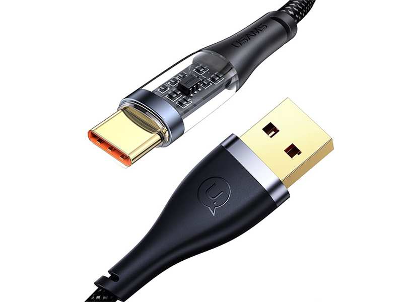 کابل تایپ سی فست شارژ 1.2 متری 66 وات یوسامز USAMS US-SJ572 Type-C Transparent Fast Charging Cata Cable