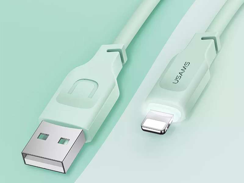 کابل شارژ سریع لایتنینگ ال ای دار 1.2 متری یوسامز USAMS US-SJ565 USB to Lightning fast charging cable 2.4A